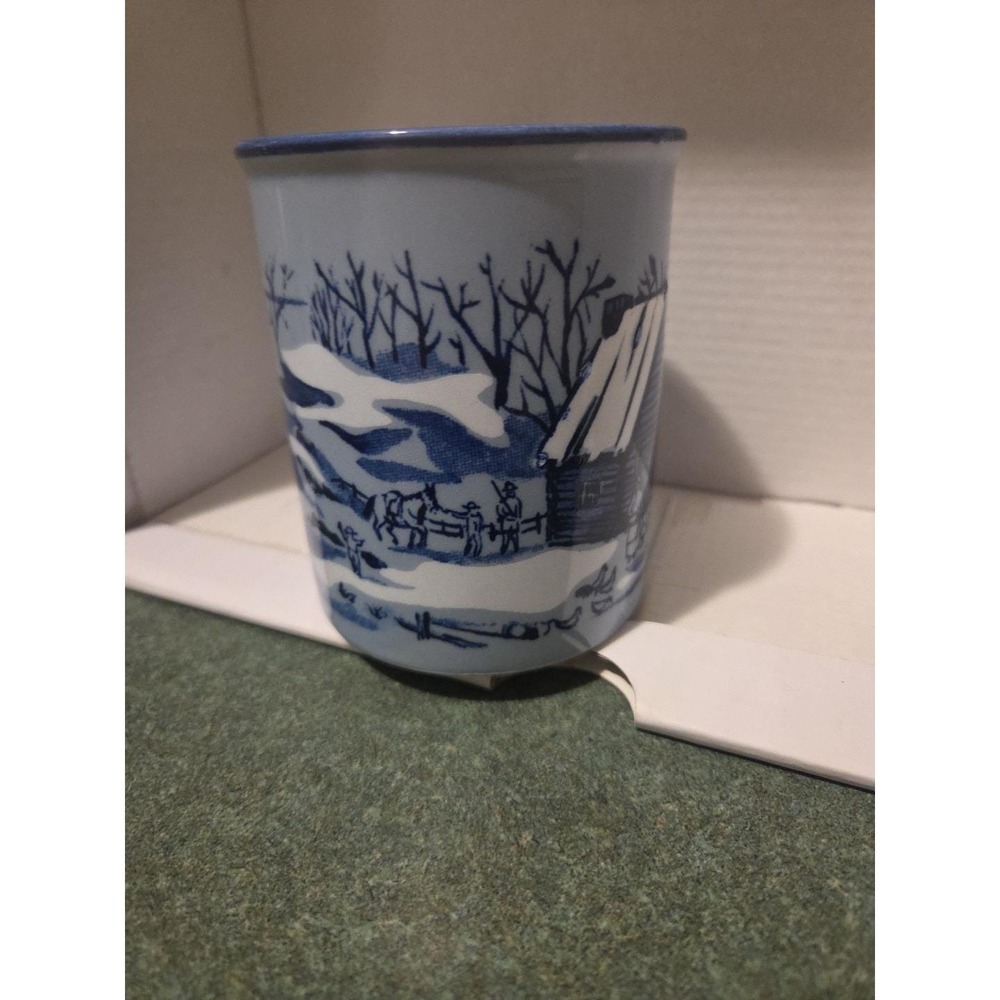 Vtg Blue Winter Barn Scene Horse Coffee Tea Mug Cup Made In Japan - Picture 2 of 6